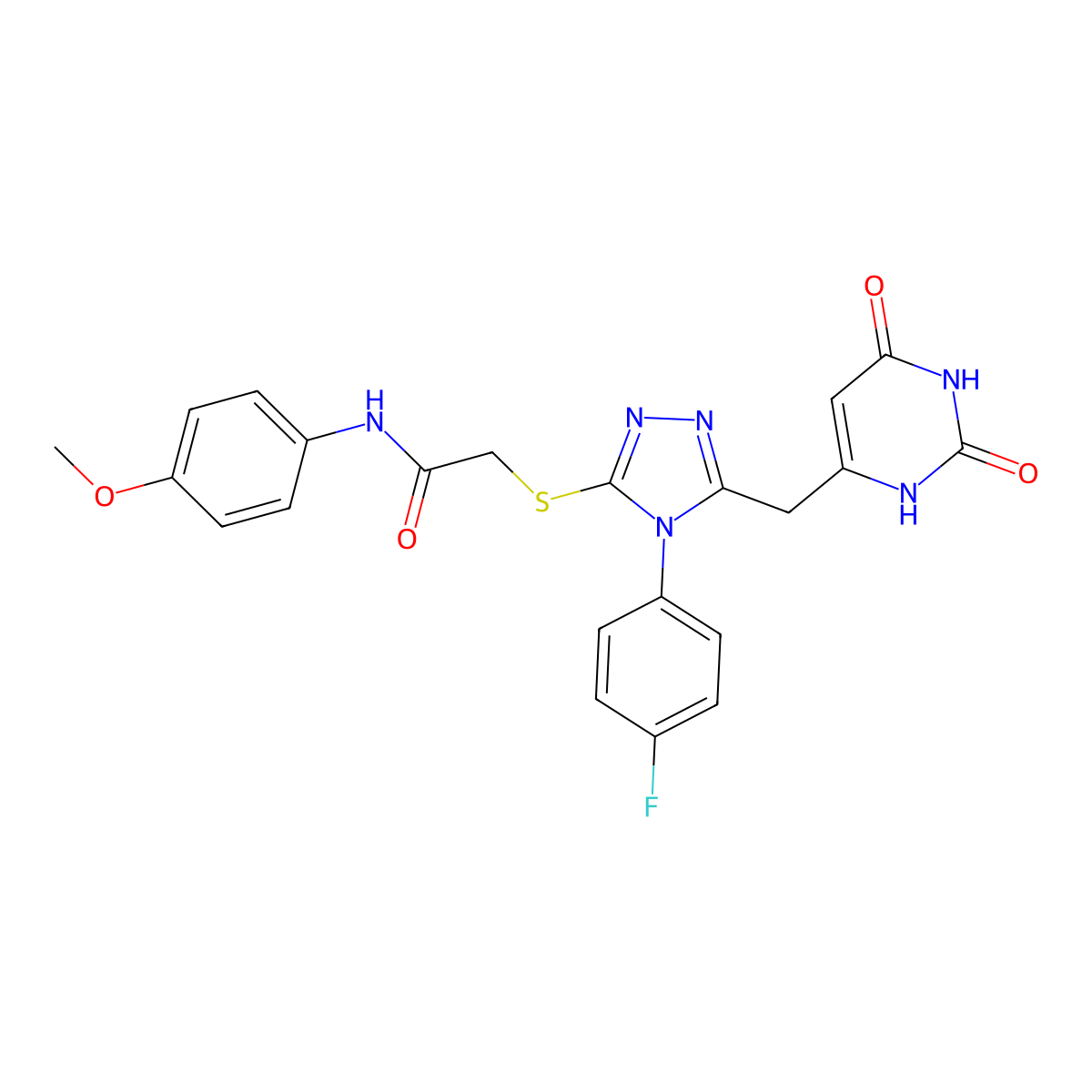 2-((5-((2,6-dioxo-1,2,3,6-tetrahydropyrimidin-4-yl)methyl)-4-(4-fluorophenyl)-4H-1,2,4-triazol-3-yl)thio)-N-(4-methoxyphenyl)acetamide molecular structure, CAS 852154-18-8