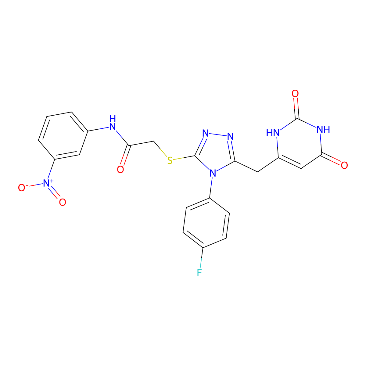 2-[[5-[(2,4-dioxo-1H-pyrimidin-6-yl)methyl]-4-(4-fluorophenyl)-1,2,4-triazol-3-yl]sulfanyl]-N-(3-nitrophenyl)acetamide molecular structure, CAS 852154-22-4