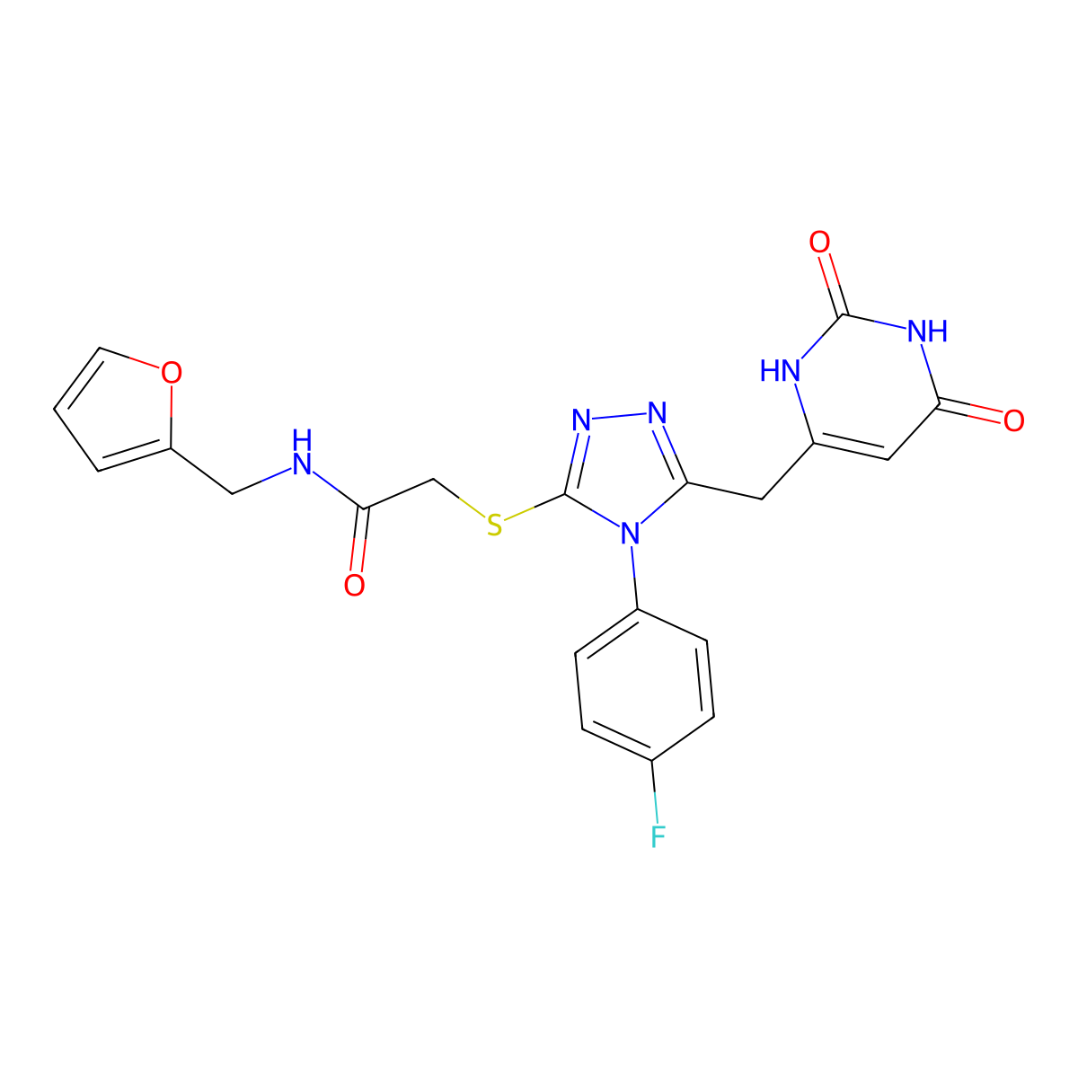 2-[[5-[(2,4-dioxo-1H-pyrimidin-6-yl)methyl]-4-(4-fluorophenyl)-1,2,4-triazol-3-yl]sulfanyl]-N-(furan-2-ylmethyl)acetamide molecular structure, CAS 852154-30-4