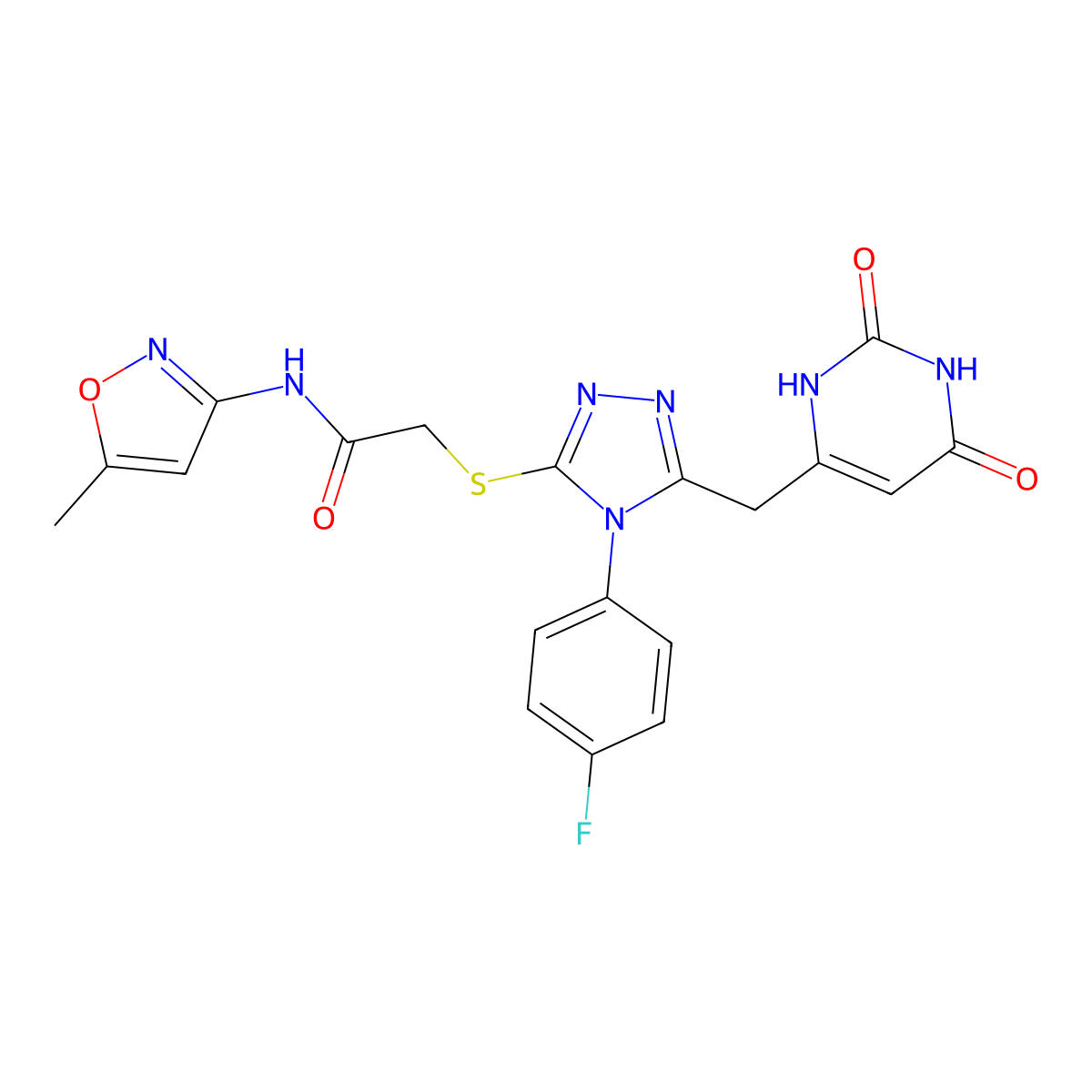 2-((5-((2,6-dioxo-1,2,3,6-tetrahydropyrimidin-4-yl)methyl)-4-(4-fluorophenyl)-4H-1,2,4-triazol-3-yl)thio)-N-(5-methylisoxazol-3-yl)acetamide molecular structure, CAS 852154-36-0