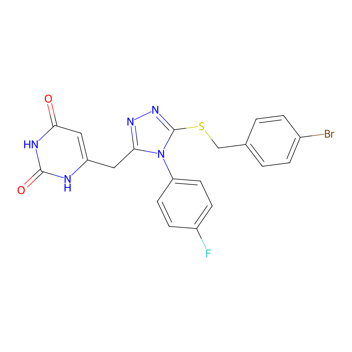 6-((5-((4-bromobenzyl)thio)-4-(4-fluorophenyl)-4H-1,2,4-triazol-3-yl)methyl)pyrimidine-2,4(1H,3H)-dione molecular structure, CAS 852154-40-6