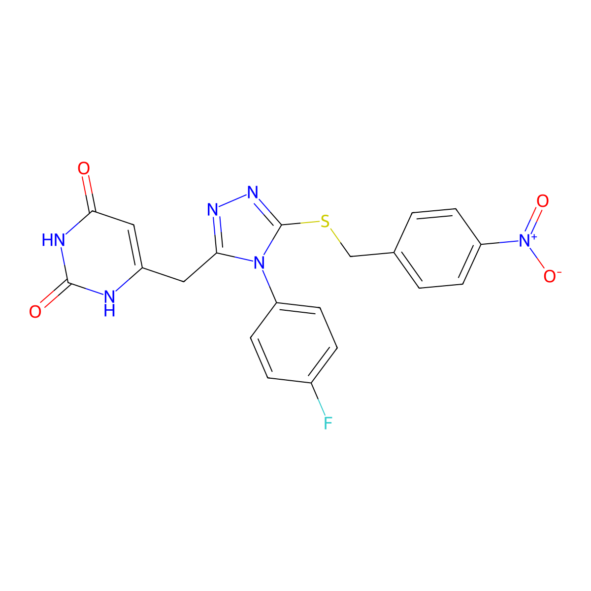 6-((4-(4-fluorophenyl)-5-((4-nitrobenzyl)thio)-4H-1,2,4-triazol-3-yl)methyl)pyrimidine-2,4(1H,3H)-dione molecular structure, CAS 852154-43-9