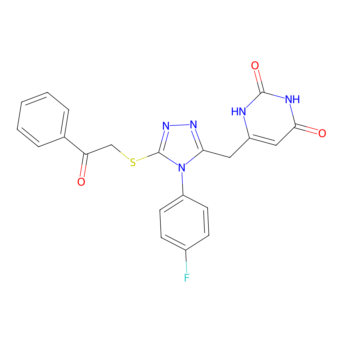 6-[[4-(4-fluorophenyl)-5-phenacylsulfanyl-1,2,4-triazol-3-yl]methyl]-1H-pyrimidine-2,4-dione molecular structure, CAS 852154-57-5
