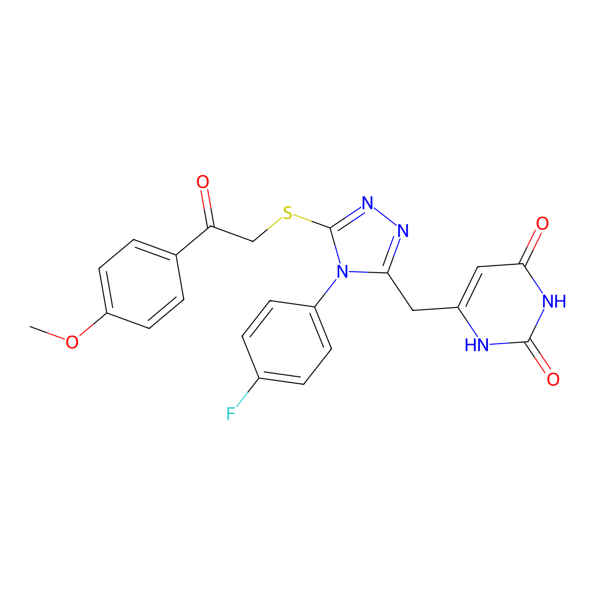 6-[[4-(4-fluorophenyl)-5-[2-(4-methoxyphenyl)-2-oxoethyl]sulfanyl-1,2,4-triazol-3-yl]methyl]-1H-pyrimidine-2,4-dione molecular structure, CAS 852154-59-7