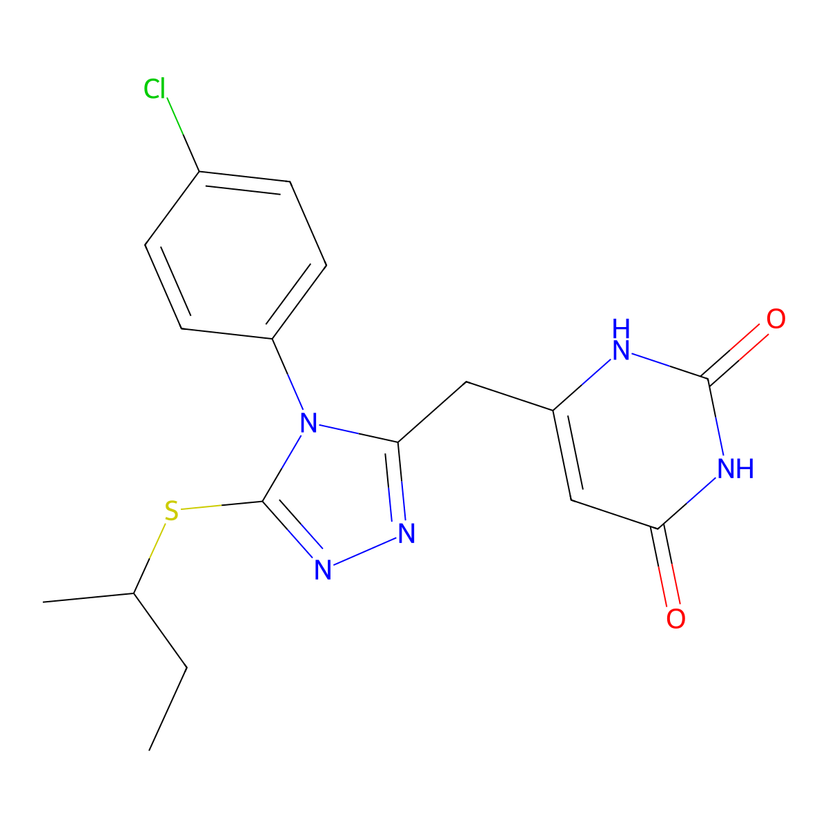 6-[[5-butan-2-ylsulfanyl-4-(4-chlorophenyl)-1,2,4-triazol-3-yl]methyl]-1H-pyrimidine-2,4-dione molecular structure, CAS 852154-63-3