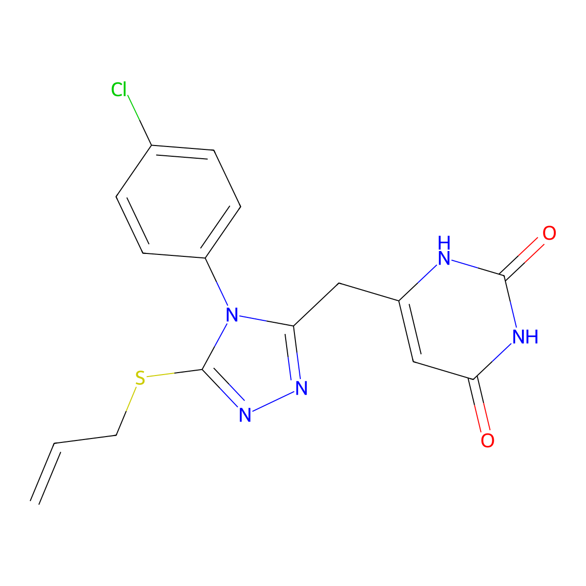 6-((5-(allylthio)-4-(4-chlorophenyl)-4H-1,2,4-triazol-3-yl)methyl)pyrimidine-2,4(1H,3H)-dione molecular structure, CAS 852154-64-4