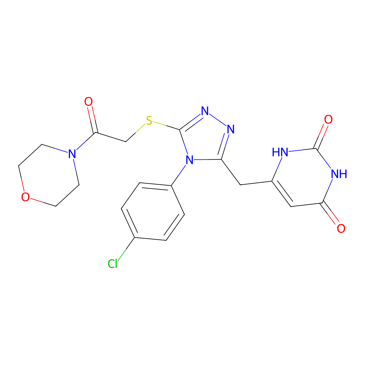 6-((4-(4-chlorophenyl)-5-((2-morpholino-2-oxoethyl)thio)-4H-1,2,4-triazol-3-yl)methyl)pyrimidine-2,4(1H,3H)-dione molecular structure, CAS 852154-68-8