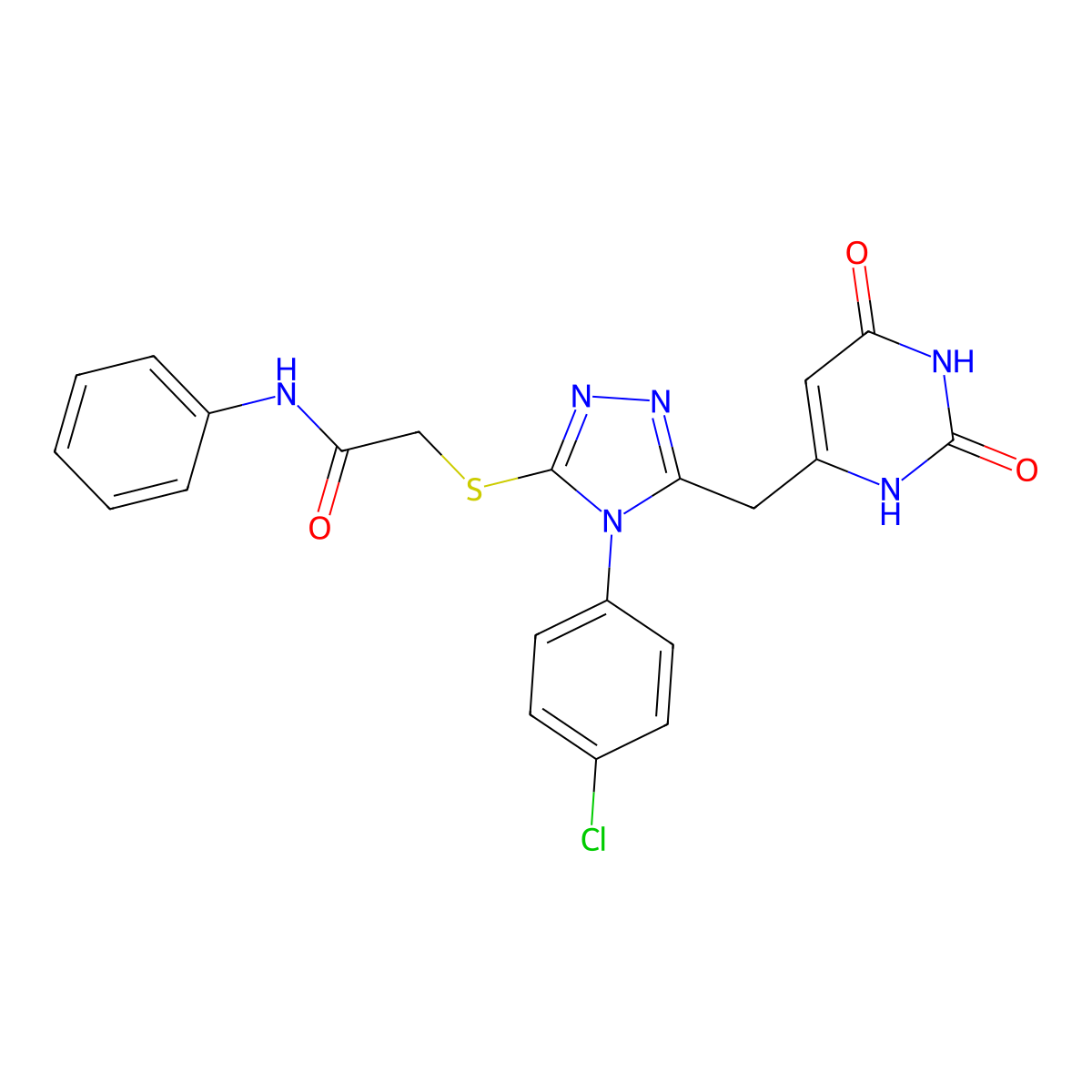 2-[[4-(4-chlorophenyl)-5-[(2,4-dioxo-1H-pyrimidin-6-yl)methyl]-1,2,4-triazol-3-yl]sulfanyl]-N-phenylacetamide molecular structure, CAS 852154-72-4