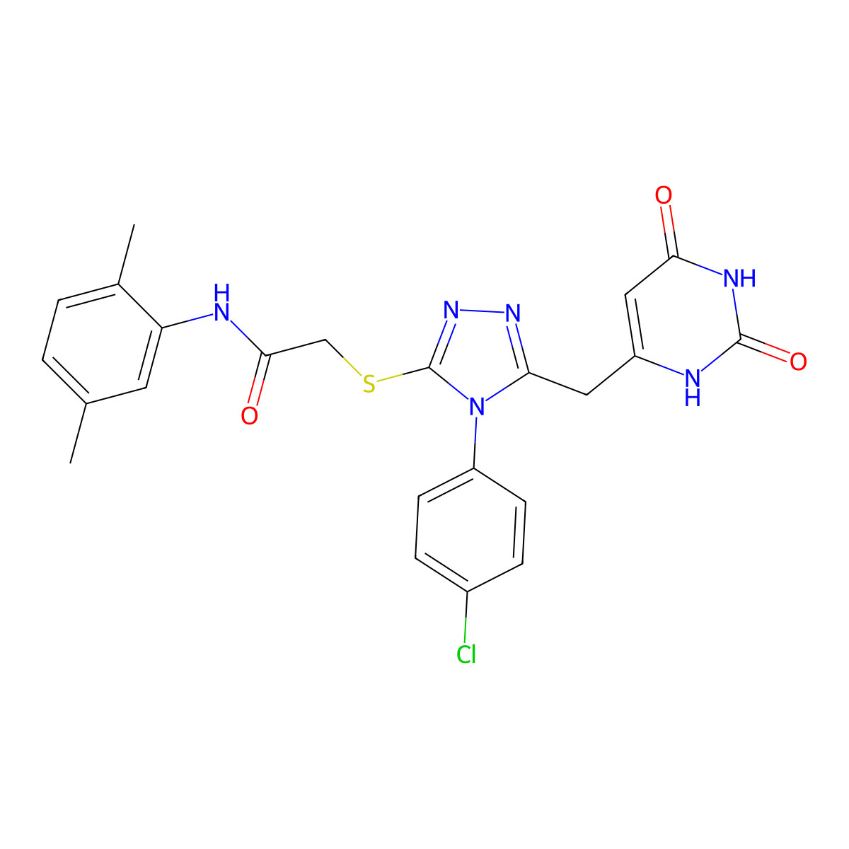 2-[[4-(4-chlorophenyl)-5-[(2,4-dioxo-1H-pyrimidin-6-yl)methyl]-1,2,4-triazol-3-yl]sulfanyl]-N-(2,5-dimethylphenyl)acetamide molecular structure, CAS 852154-77-9