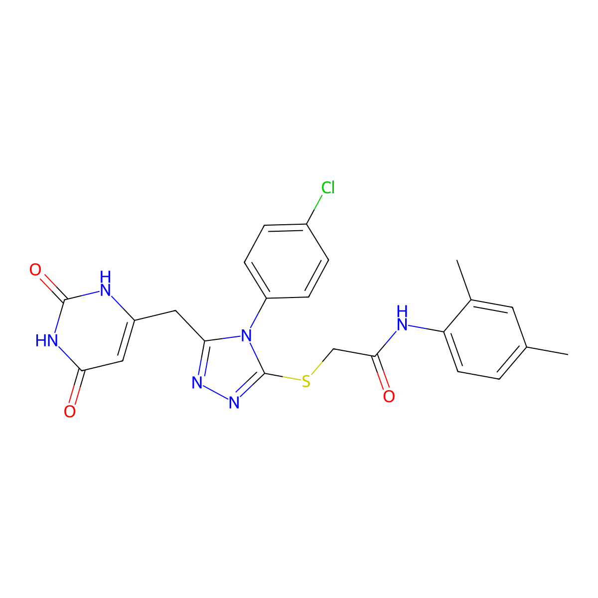 2-((4-(4-chlorophenyl)-5-((2,6-dioxo-1,2,3,6-tetrahydropyrimidin-4-yl)methyl)-4H-1,2,4-triazol-3-yl)thio)-N-(2,4-dimethylphenyl)acetamide molecular structure, CAS 852154-78-0