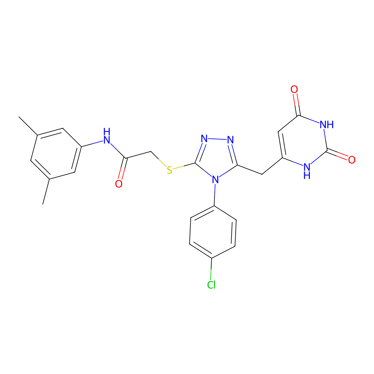 2-((4-(4-chlorophenyl)-5-((2,6-dioxo-1,2,3,6-tetrahydropyrimidin-4-yl)methyl)-4H-1,2,4-triazol-3-yl)thio)-N-(3,5-dimethylphenyl)acetamide molecular structure, CAS 852154-79-1