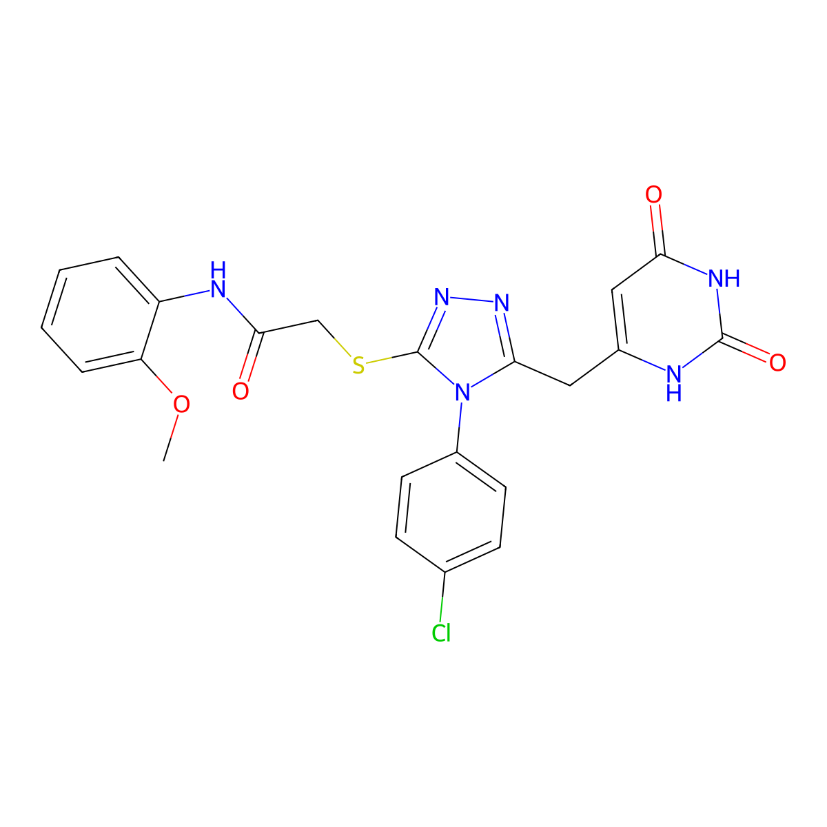2-((4-(4-chlorophenyl)-5-((2,6-dioxo-1,2,3,6-tetrahydropyrimidin-4-yl)methyl)-4H-1,2,4-triazol-3-yl)thio)-N-(2-methoxyphenyl)acetamide molecular structure, CAS 852154-83-7