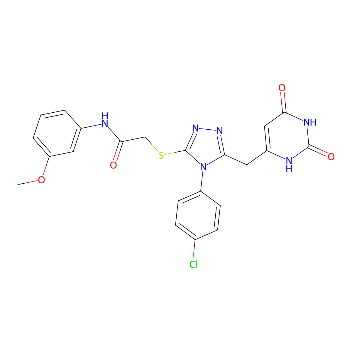 2-((4-(4-chlorophenyl)-5-((2,6-dioxo-1,2,3,6-tetrahydropyrimidin-4-yl)methyl)-4H-1,2,4-triazol-3-yl)thio)-N-(3-methoxyphenyl)acetamide molecular structure, CAS 852154-84-8