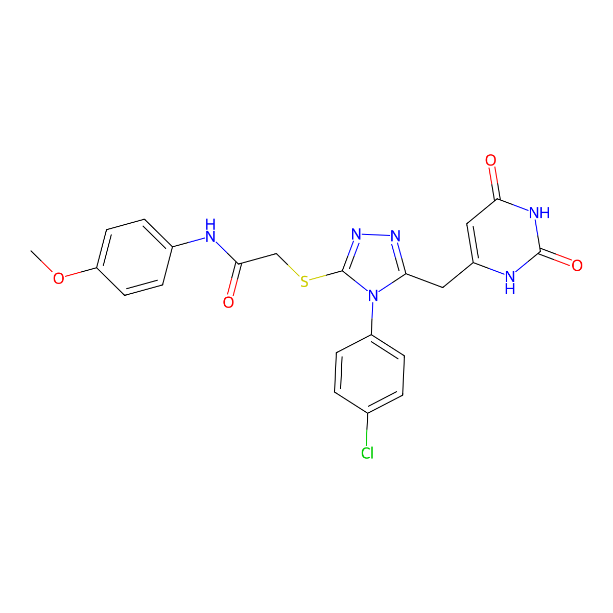 2-((4-(4-chlorophenyl)-5-((2,6-dioxo-1,2,3,6-tetrahydropyrimidin-4-yl)methyl)-4H-1,2,4-triazol-3-yl)thio)-N-(4-methoxyphenyl)acetamide molecular structure, CAS 852154-85-9