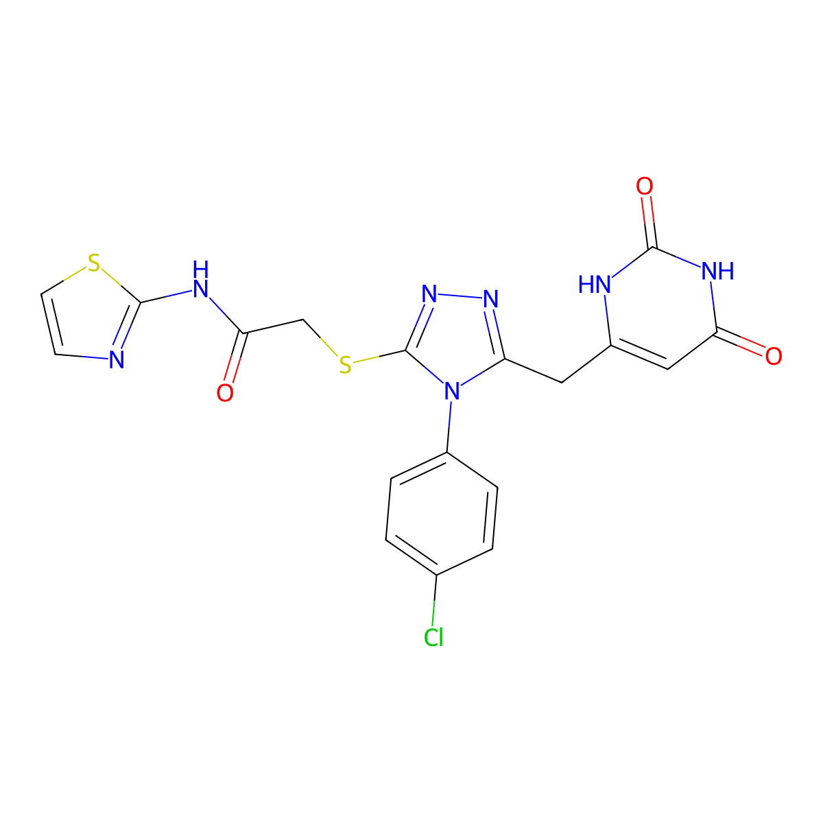 2-((4-(4-chlorophenyl)-5-((2,6-dioxo-1,2,3,6-tetrahydropyrimidin-4-yl)methyl)-4H-1,2,4-triazol-3-yl)thio)-N-(thiazol-2-yl)acetamide molecular structure, CAS 852154-92-8