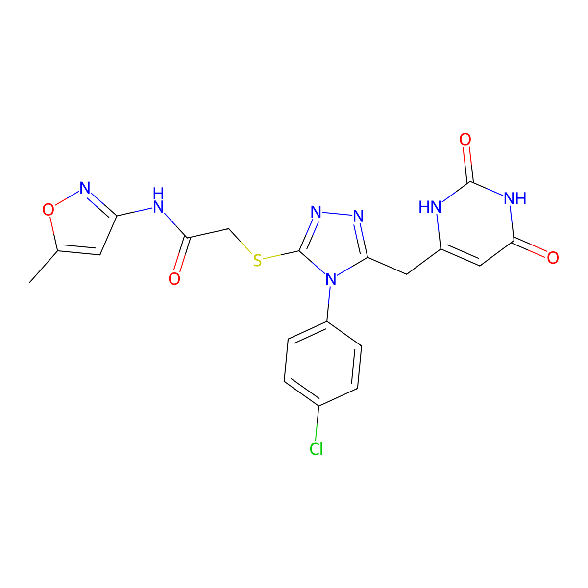 2-((4-(4-chlorophenyl)-5-((2,6-dioxo-1,2,3,6-tetrahydropyrimidin-4-yl)methyl)-4H-1,2,4-triazol-3-yl)thio)-N-(5-methylisoxazol-3-yl)acetamide molecular structure, CAS 852154-95-1