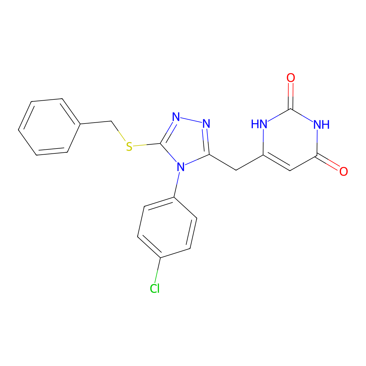6-[[5-benzylsulfanyl-4-(4-chlorophenyl)-1,2,4-triazol-3-yl]methyl]-1H-pyrimidine-2,4-dione molecular structure, CAS 852154-96-2