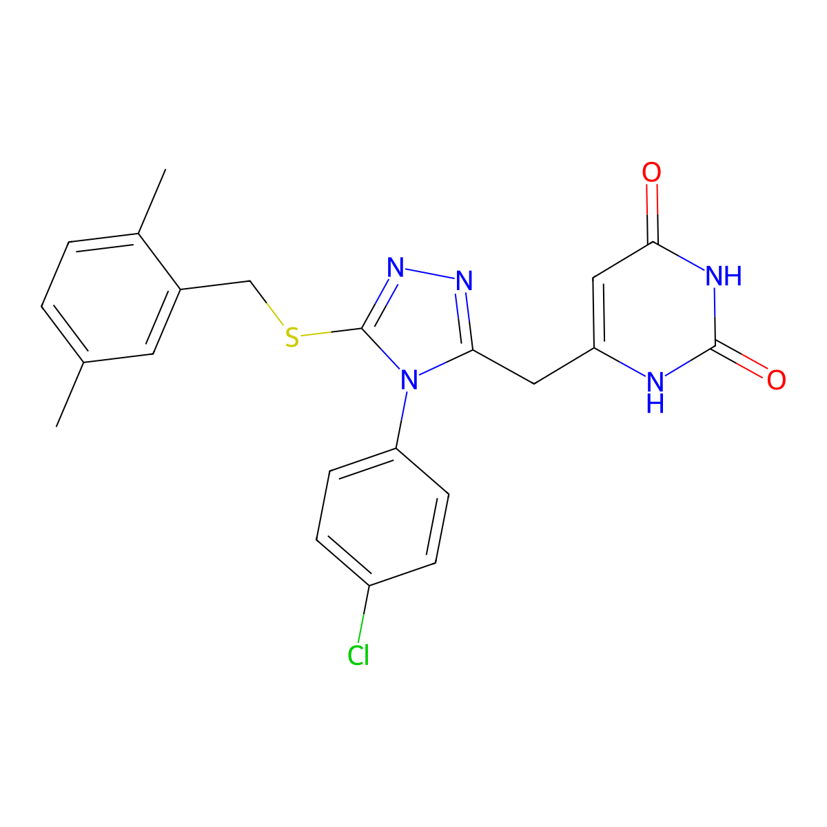 6-[[4-(4-chlorophenyl)-5-[(2,5-dimethylphenyl)methylsulfanyl]-1,2,4-triazol-3-yl]methyl]-1H-pyrimidine-2,4-dione molecular structure, CAS 852155-02-3