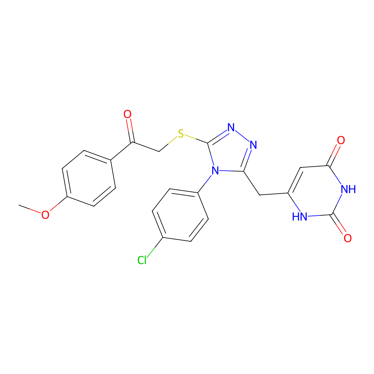 6-[[4-(4-chlorophenyl)-5-[2-(4-methoxyphenyl)-2-oxoethyl]sulfanyl-1,2,4-triazol-3-yl]methyl]-1H-pyrimidine-2,4-dione molecular structure, CAS 852155-12-5