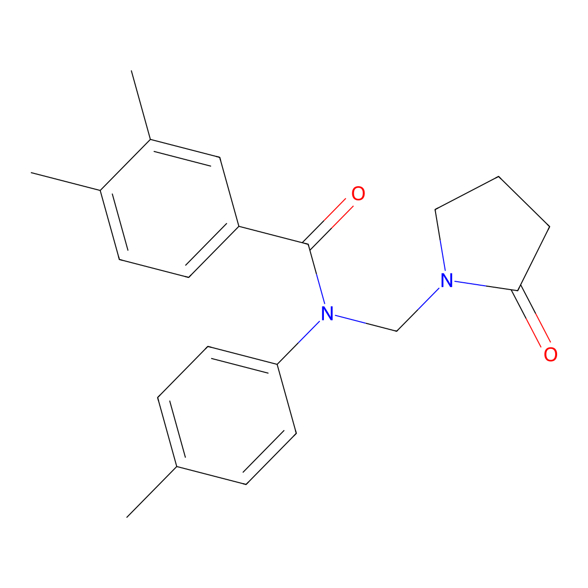 3,4-dimethyl-N-(4-methylphenyl)-N-[(2-oxopyrrolidin-1-yl)methyl]benzamide molecular structure, CAS 852155-20-5