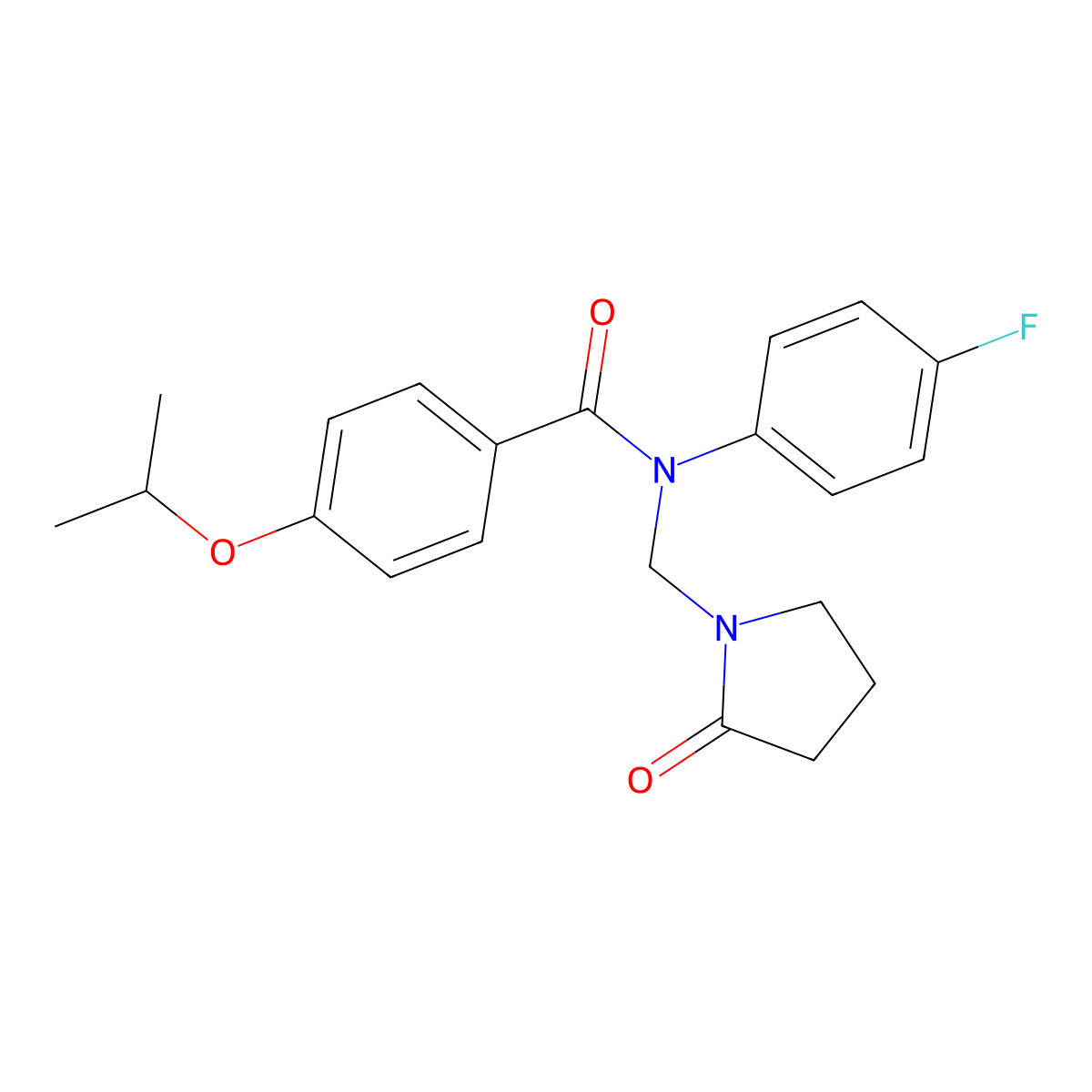 N-(4-fluorophenyl)-4-isopropoxy-N-((2-oxopyrrolidin-1-yl)methyl)benzamide molecular structure, CAS 852155-32-9