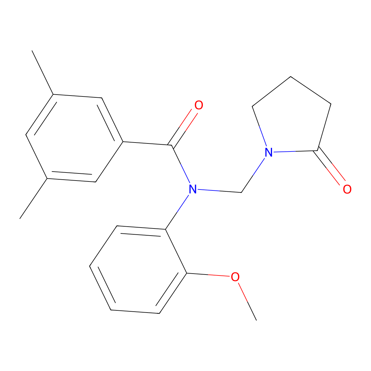N-(2-methoxyphenyl)-3,5-dimethyl-N-[(2-oxopyrrolidin-1-yl)methyl]benzamide molecular structure, CAS 852155-49-8