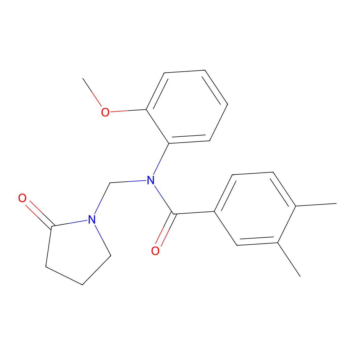 N-(2-methoxyphenyl)-3,4-dimethyl-N-[(2-oxopyrrolidin-1-yl)methyl]benzamide molecular structure, CAS 852155-50-1