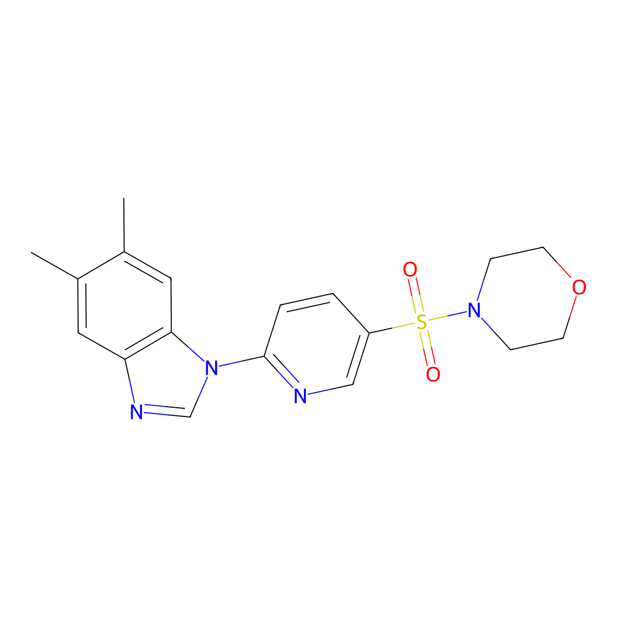 5,6-dimethyl-1-[5-(morpholine-4-sulfonyl)pyridin-2-yl]-1H-1,3-benzodiazole molecular structure, CAS 852164-87-5