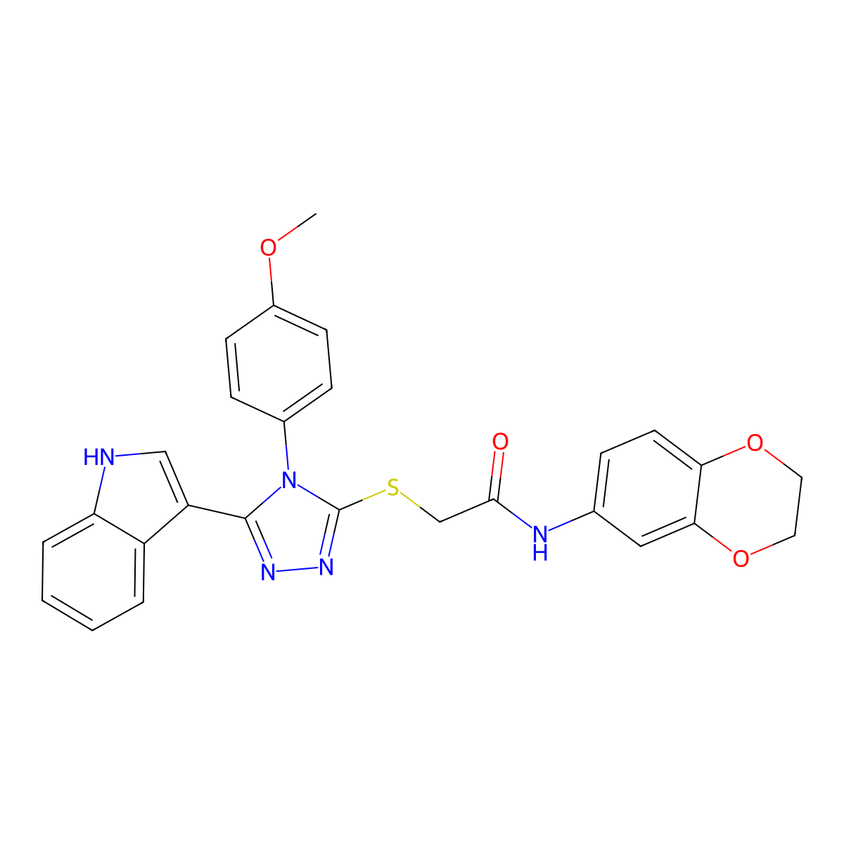 2-((5-(1H-indol-3-yl)-4-(4-methoxyphenyl)-4H-1,2,4-triazol-3-yl)thio)-N-(2,3-dihydrobenzo[b][1,4]dioxin-6-yl)acetamide molecular structure, CAS 852167-22-7
