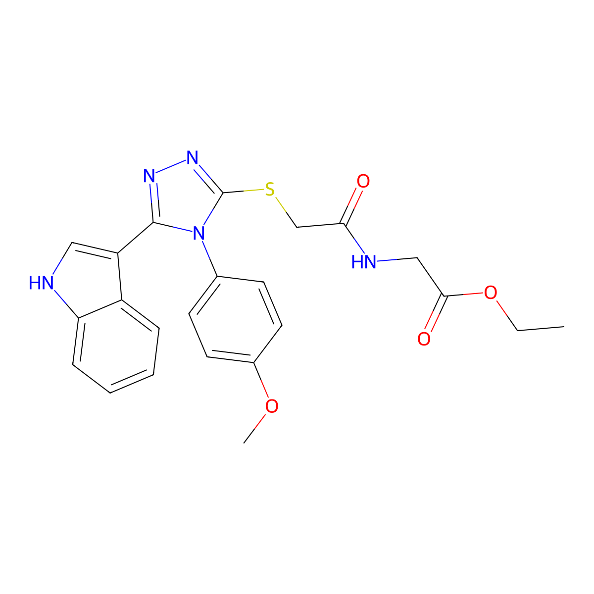 ethyl 2-(2-((5-(1H-indol-3-yl)-4-(4-methoxyphenyl)-4H-1,2,4-triazol-3-yl)thio)acetamido)acetate molecular structure, CAS 852167-23-8