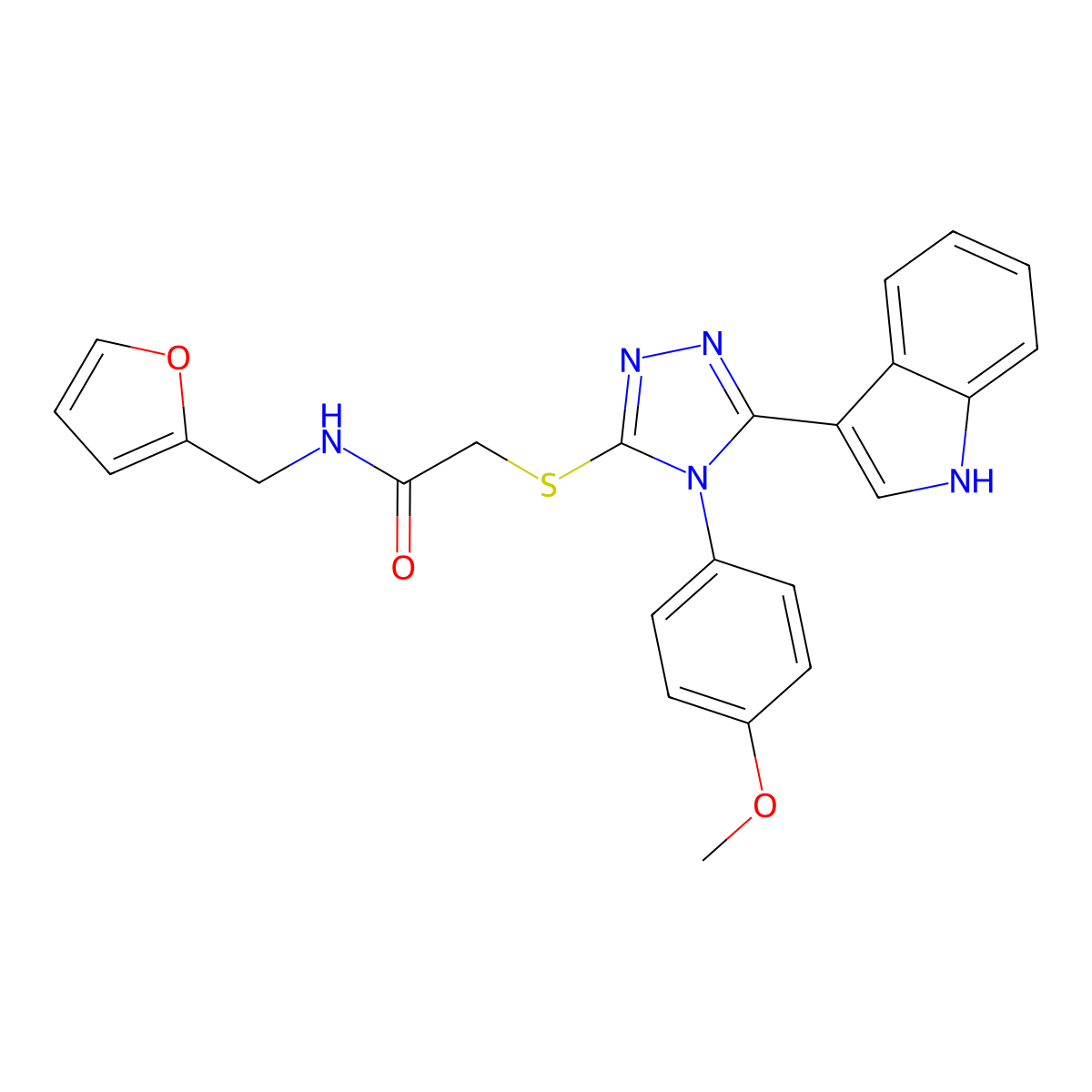 2-((5-(1H-indol-3-yl)-4-(4-methoxyphenyl)-4H-1,2,4-triazol-3-yl)thio)-N-(furan-2-ylmethyl)acetamide molecular structure, CAS 852167-24-9