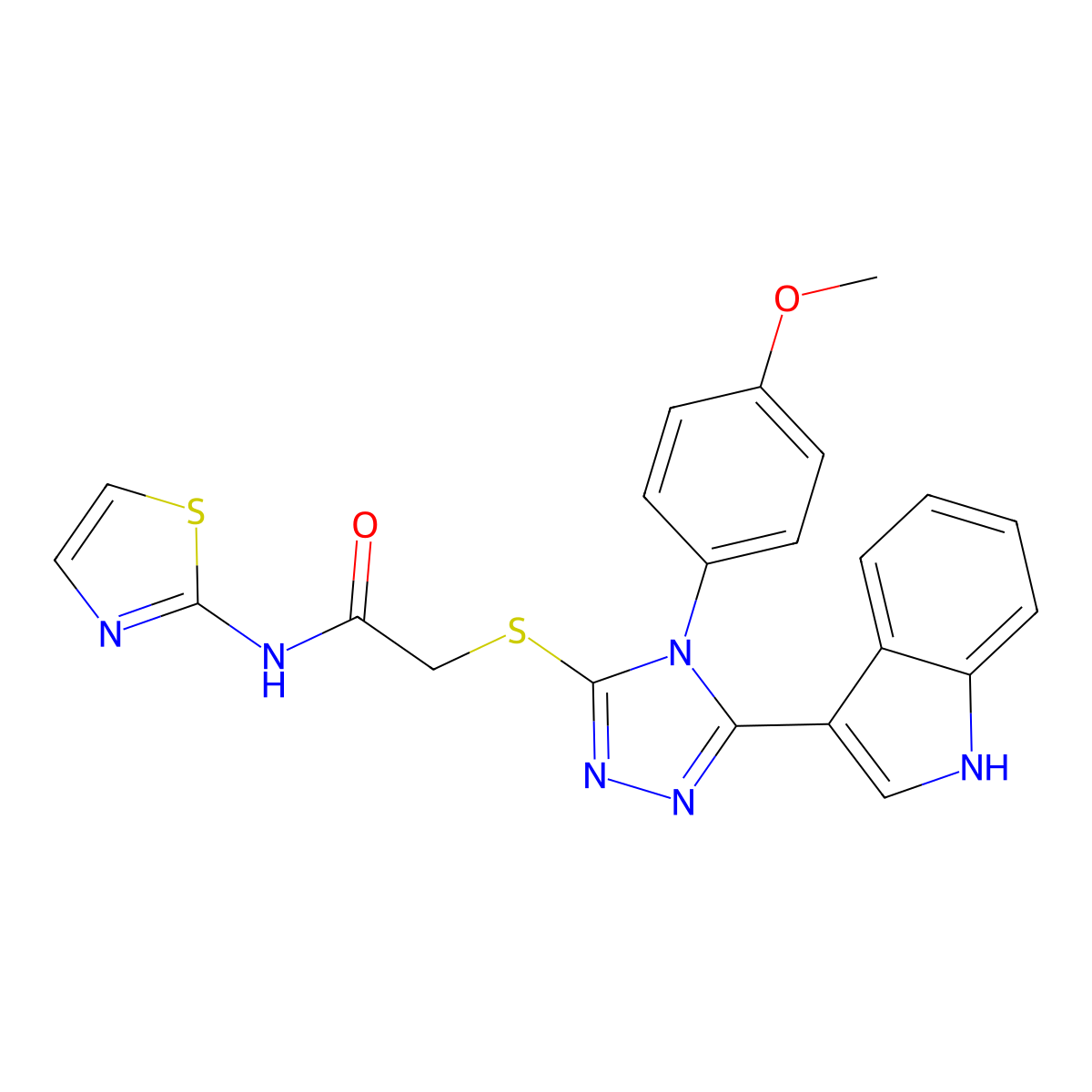 2-((5-(1H-indol-3-yl)-4-(4-methoxyphenyl)-4H-1,2,4-triazol-3-yl)thio)-N-(thiazol-2-yl)acetamide molecular structure, CAS 852167-26-1