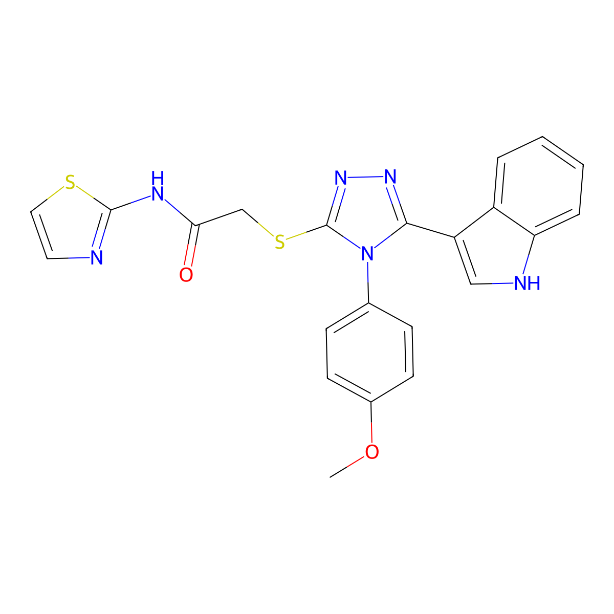 2-((5-(1H-indol-3-yl)-4-(4-methoxyphenyl)-4H-1,2,4-triazol-3-yl)thio)-N-(thiazol-2-yl)acetamide molecular structure, CAS 852167-26-1