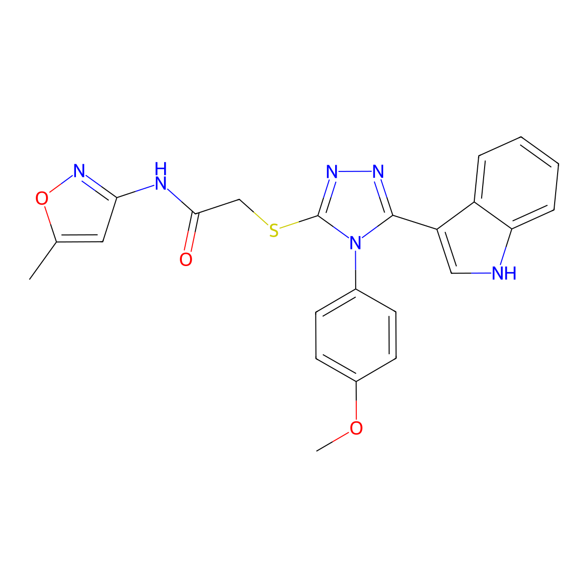2-((5-(1H-indol-3-yl)-4-(4-methoxyphenyl)-4H-1,2,4-triazol-3-yl)thio)-N-(5-methylisoxazol-3-yl)acetamide molecular structure, CAS 852167-28-3
