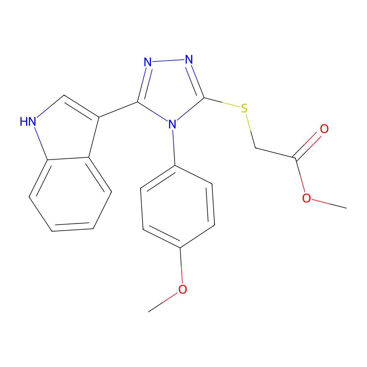 methyl 2-((5-(1H-indol-3-yl)-4-(4-methoxyphenyl)-4H-1,2,4-triazol-3-yl)thio)acetate molecular structure, CAS 852167-29-4