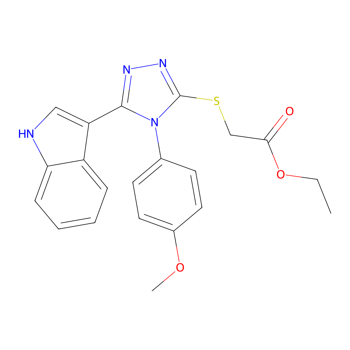 ethyl 2-((5-(1H-indol-3-yl)-4-(4-methoxyphenyl)-4H-1,2,4-triazol-3-yl)thio)acetate molecular structure, CAS 852167-30-7