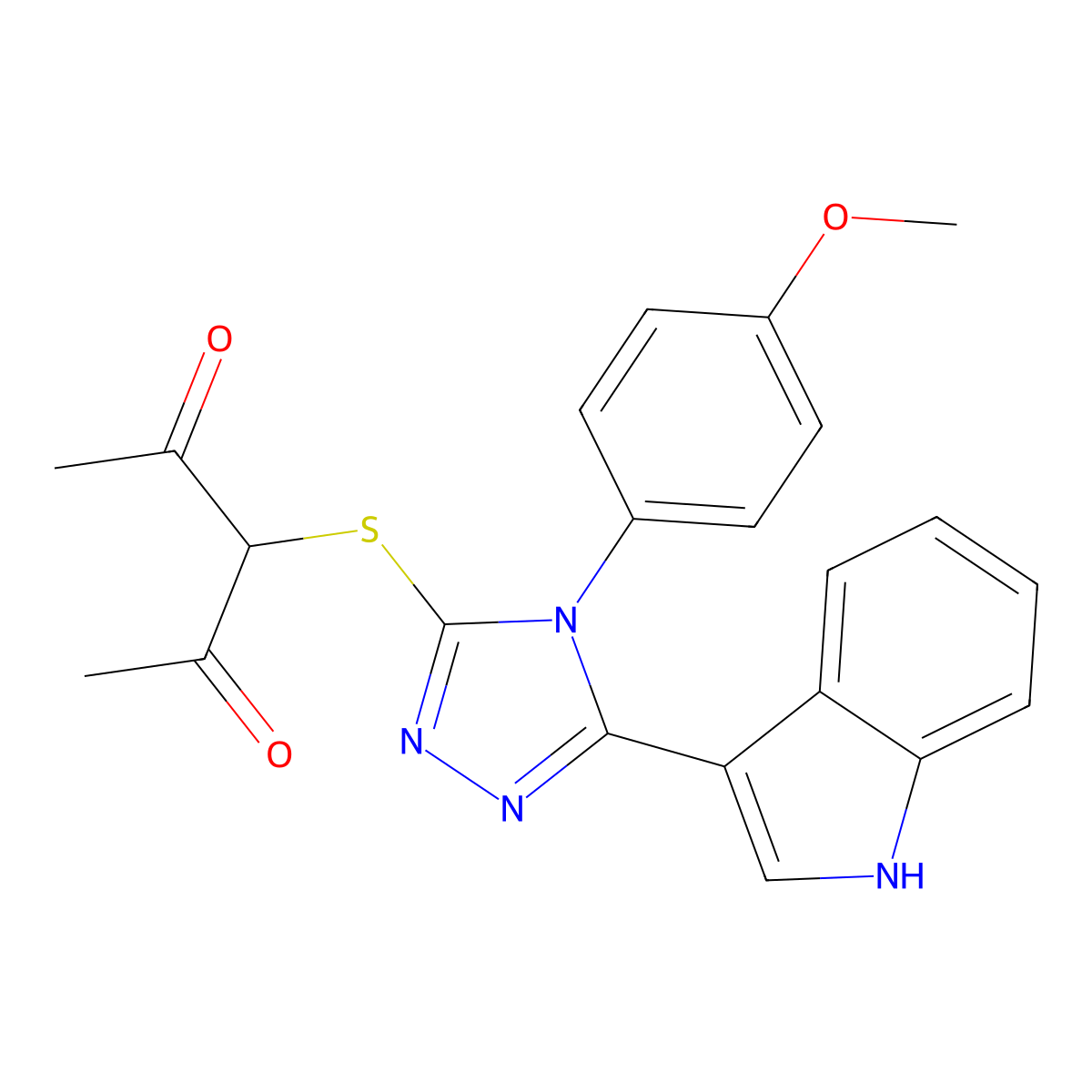 3-((5-(1H-indol-3-yl)-4-(4-methoxyphenyl)-4H-1,2,4-triazol-3-yl)thio)pentane-2,4-dione molecular structure, CAS 852167-32-9