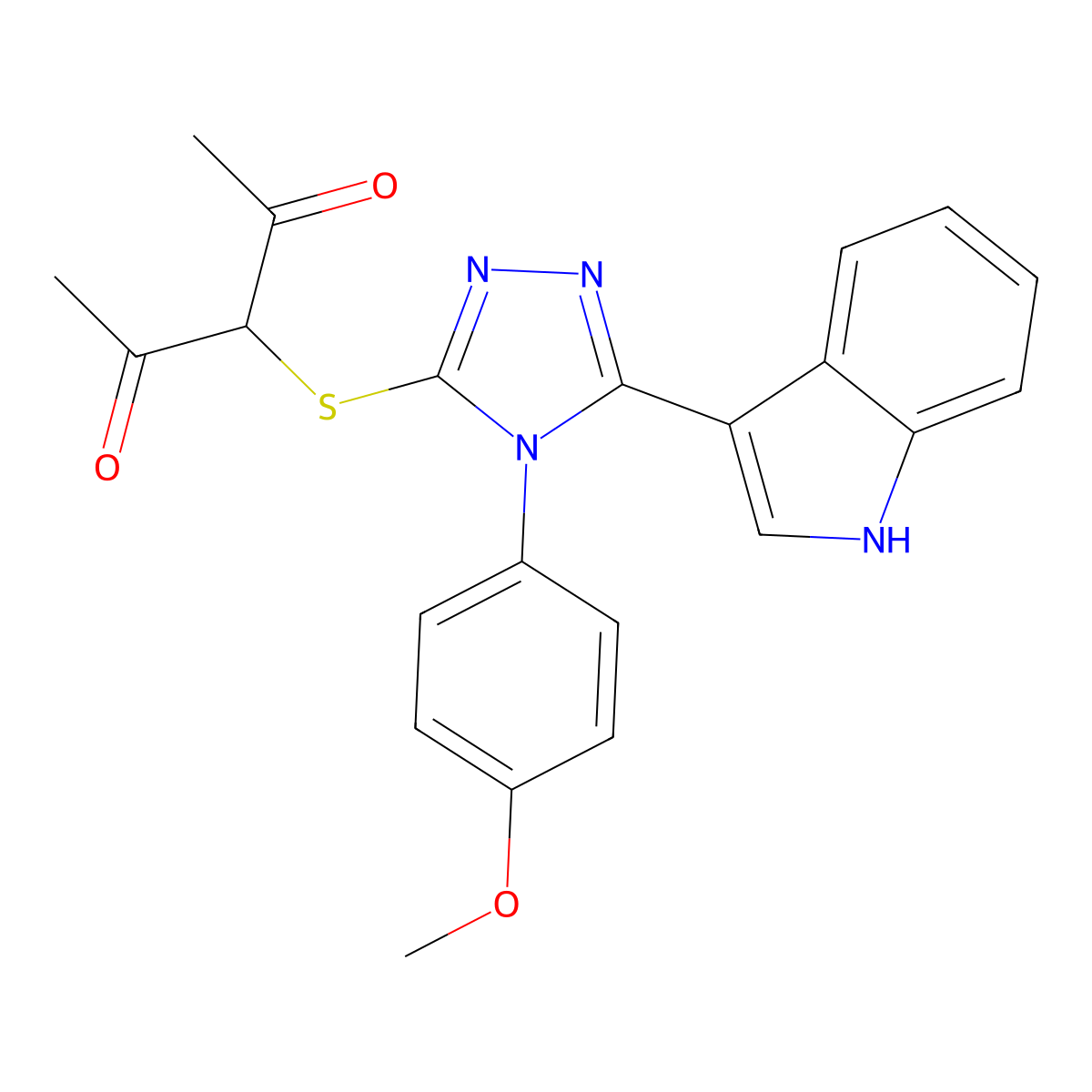 3-((5-(1H-indol-3-yl)-4-(4-methoxyphenyl)-4H-1,2,4-triazol-3-yl)thio)pentane-2,4-dione molecular structure, CAS 852167-32-9