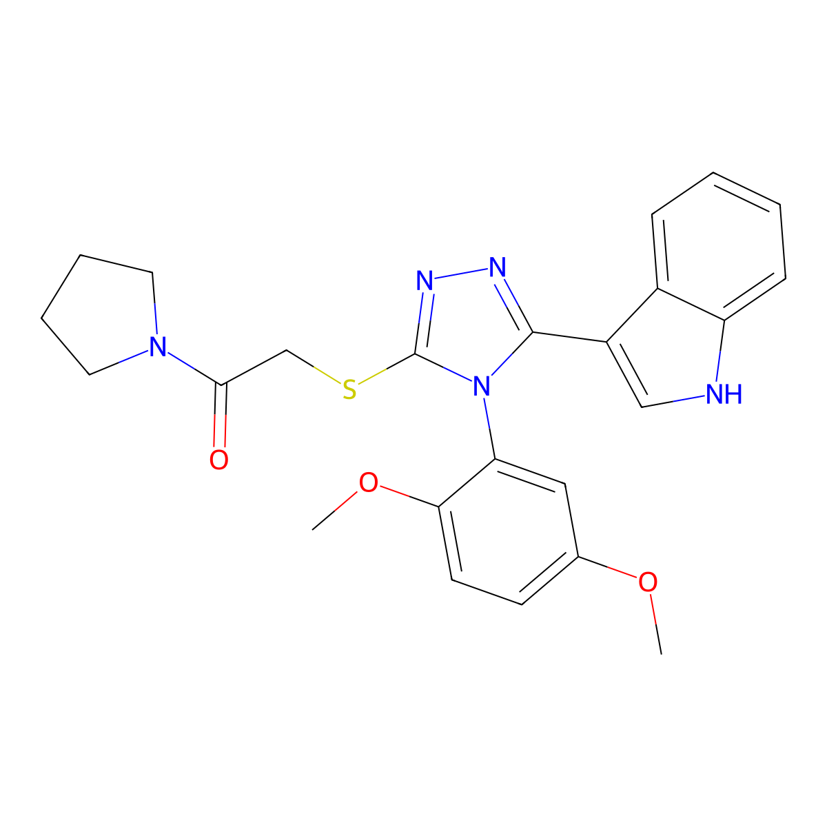 2-((4-(2,5-dimethoxyphenyl)-5-(1H-indol-3-yl)-4H-1,2,4-triazol-3-yl)thio)-1-(pyrrolidin-1-yl)ethanone molecular structure, CAS 852167-34-1