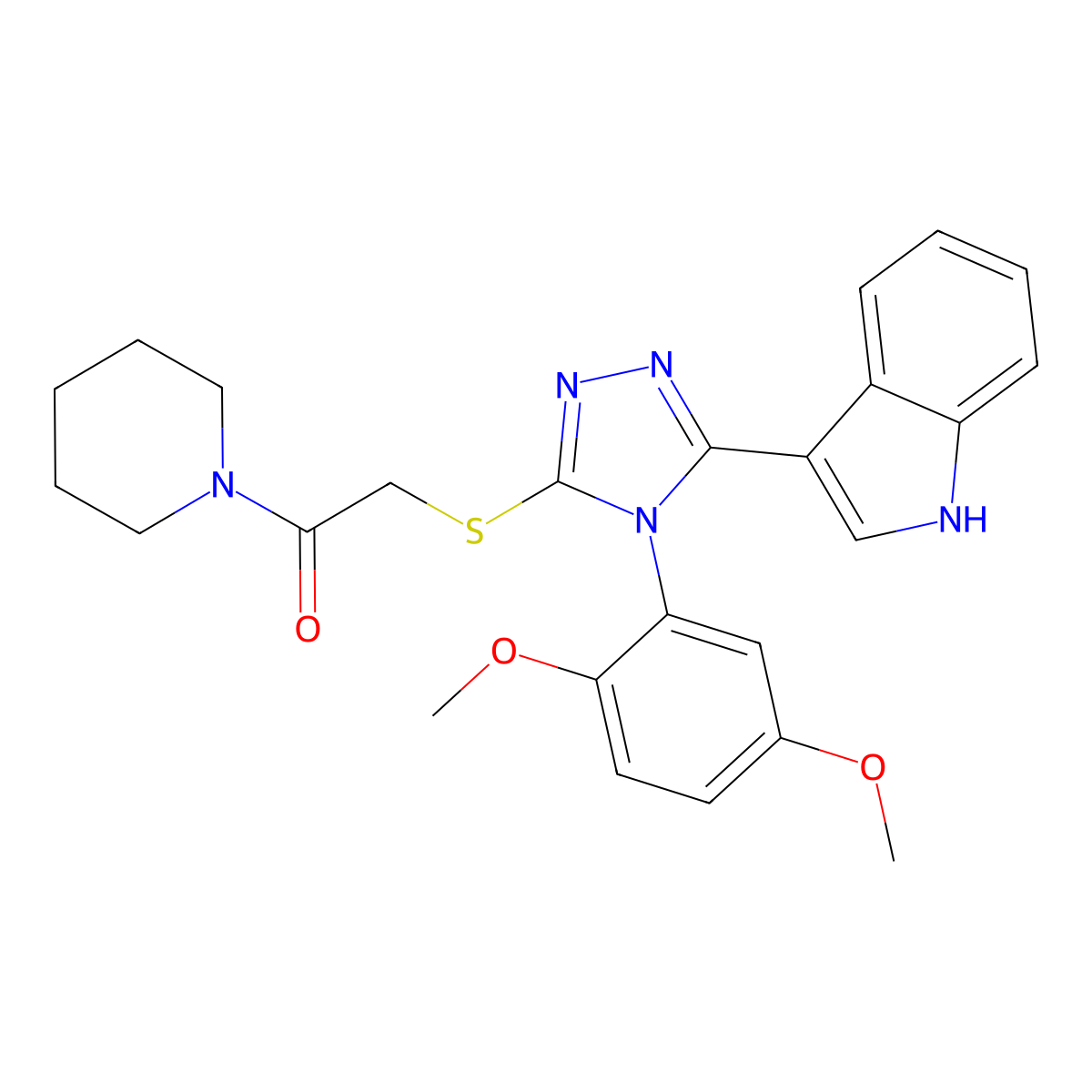 2-((4-(2,5-dimethoxyphenyl)-5-(1H-indol-3-yl)-4H-1,2,4-triazol-3-yl)thio)-1-(piperidin-1-yl)ethanone molecular structure, CAS 852167-35-2