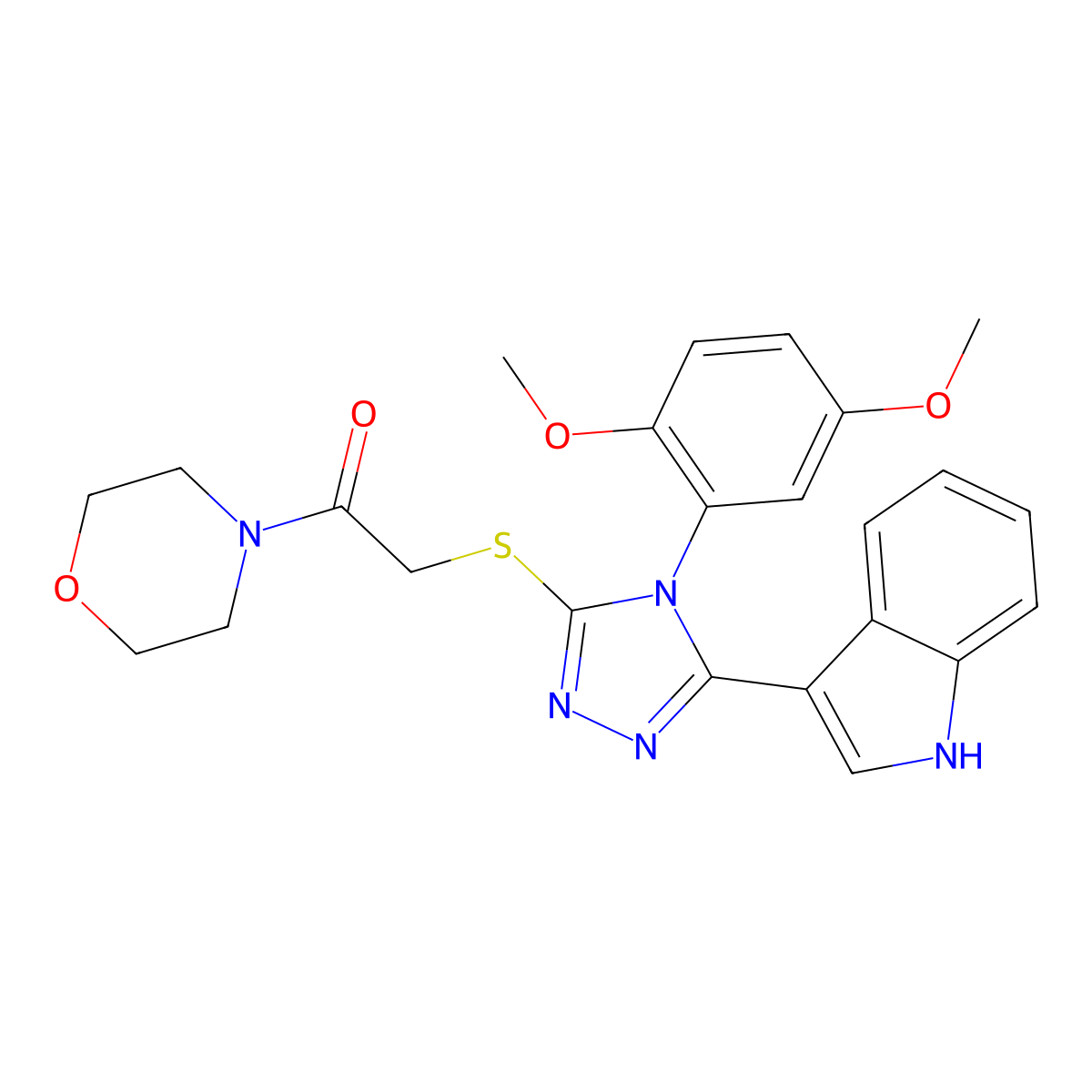 2-((4-(2,5-dimethoxyphenyl)-5-(1H-indol-3-yl)-4H-1,2,4-triazol-3-yl)thio)-1-morpholinoethanone molecular structure, CAS 852167-36-3