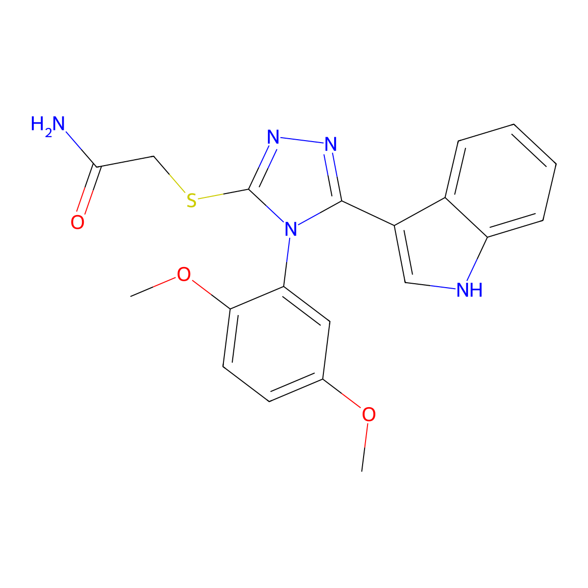 2-((4-(2,5-dimethoxyphenyl)-5-(1H-indol-3-yl)-4H-1,2,4-triazol-3-yl)thio)acetamide molecular structure, CAS 852167-37-4
