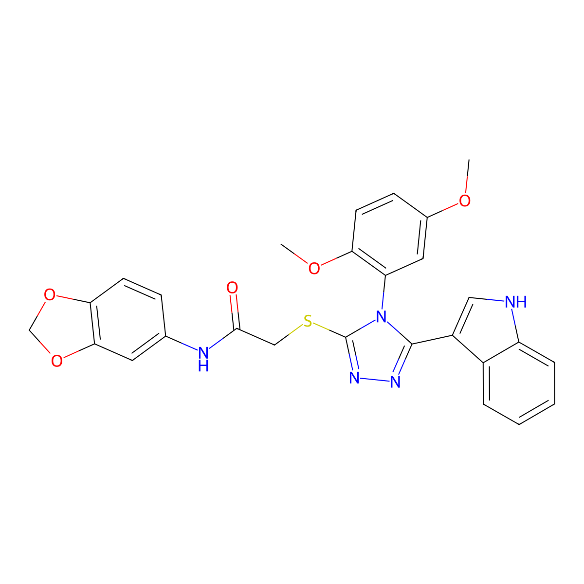 N-(benzo[d][1,3]dioxol-5-yl)-2-((4-(2,5-dimethoxyphenyl)-5-(1H-indol-3-yl)-4H-1,2,4-triazol-3-yl)thio)acetamide molecular structure, CAS 852167-38-5