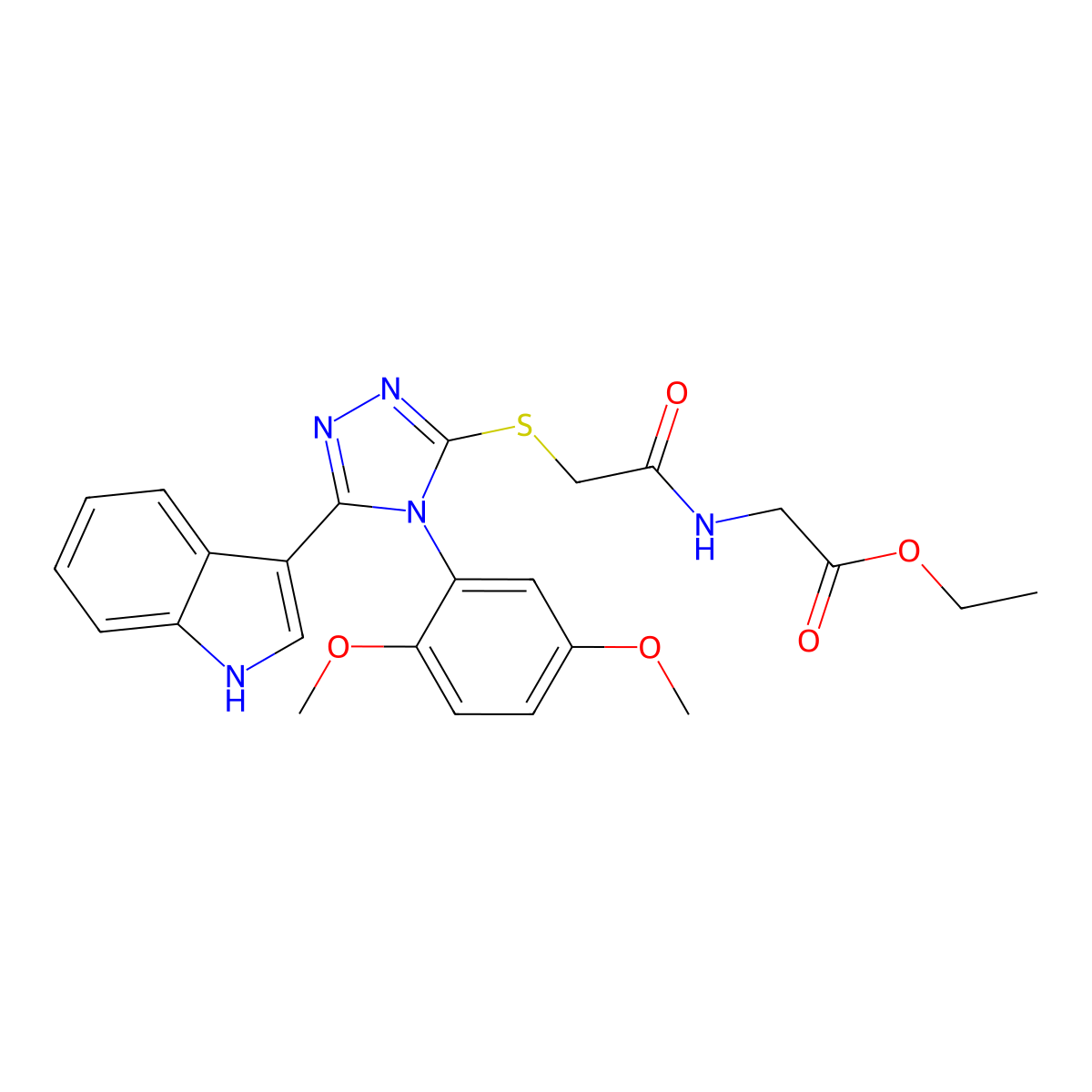 ethyl 2-(2-((4-(2,5-dimethoxyphenyl)-5-(1H-indol-3-yl)-4H-1,2,4-triazol-3-yl)thio)acetamido)acetate molecular structure, CAS 852167-40-9