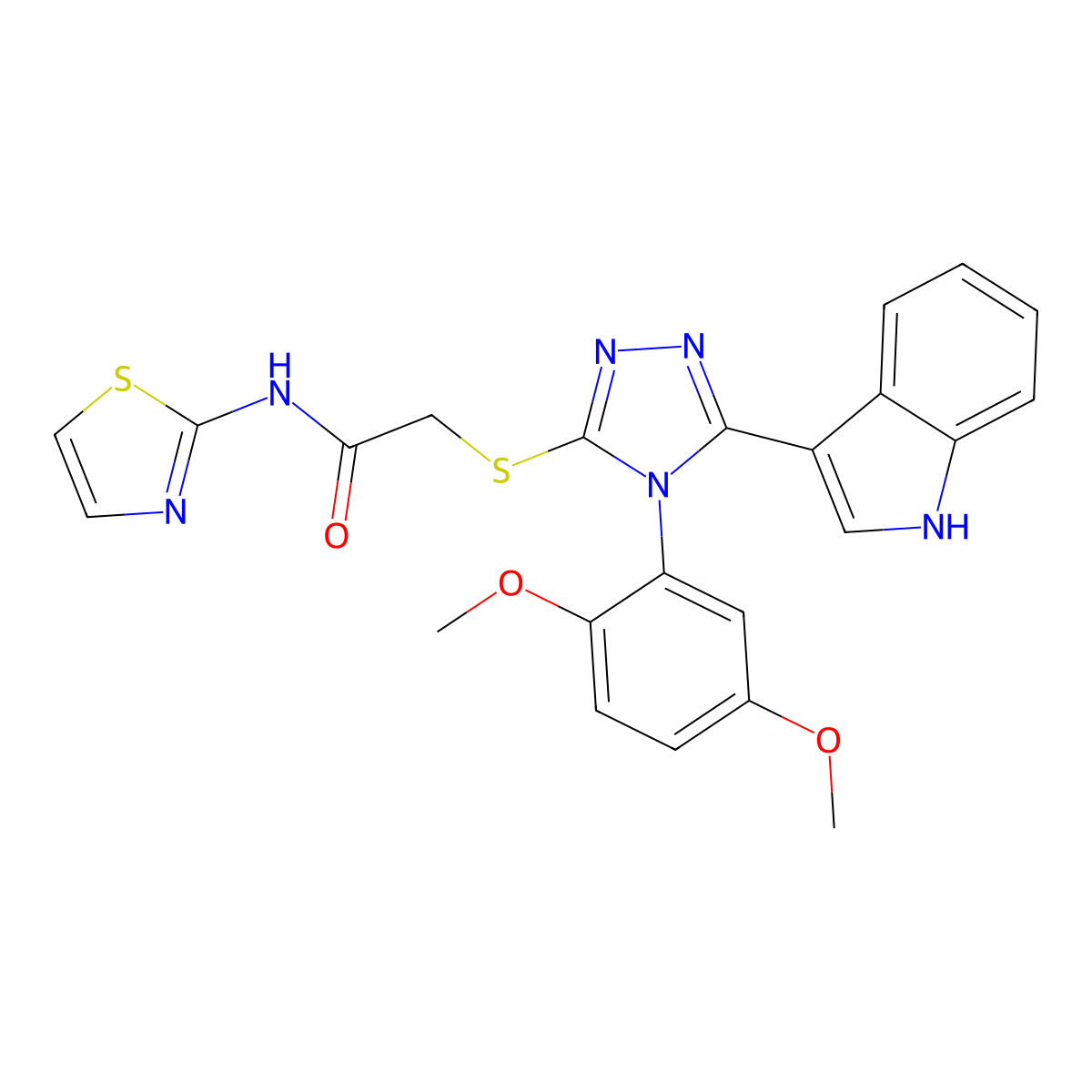 2-((4-(2,5-dimethoxyphenyl)-5-(1H-indol-3-yl)-4H-1,2,4-triazol-3-yl)thio)-N-(thiazol-2-yl)acetamide molecular structure, CAS 852167-43-2
