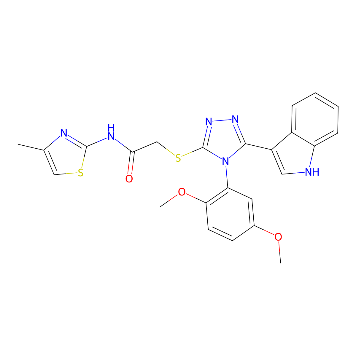 2-((4-(2,5-dimethoxyphenyl)-5-(1H-indol-3-yl)-4H-1,2,4-triazol-3-yl)thio)-N-(4-methylthiazol-2-yl)acetamide molecular structure, CAS 852167-44-3