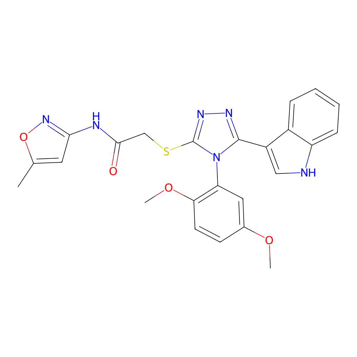 2-((4-(2,5-dimethoxyphenyl)-5-(1H-indol-3-yl)-4H-1,2,4-triazol-3-yl)thio)-N-(5-methylisoxazol-3-yl)acetamide molecular structure, CAS 852167-45-4