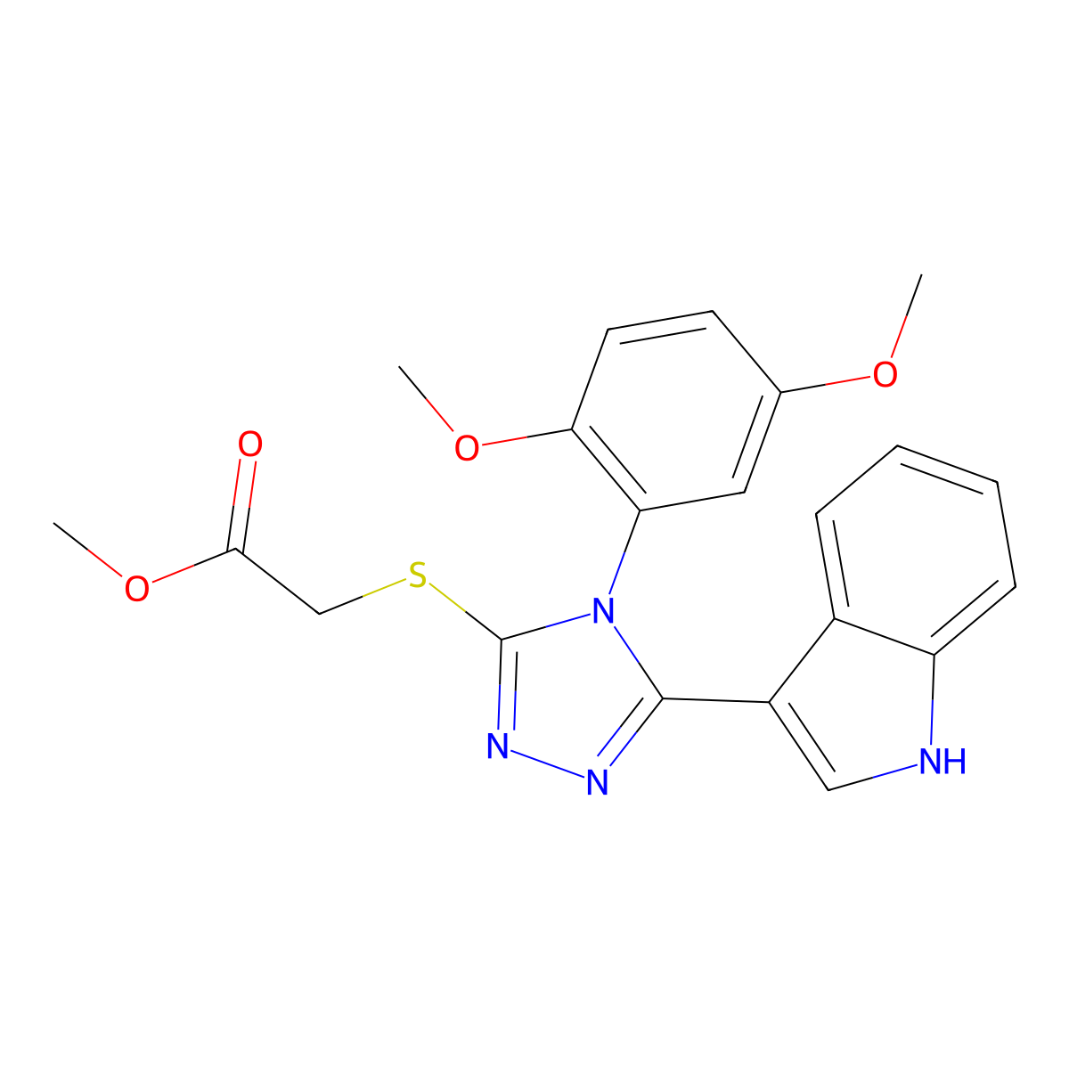 methyl 2-((4-(2,5-dimethoxyphenyl)-5-(1H-indol-3-yl)-4H-1,2,4-triazol-3-yl)thio)acetate molecular structure, CAS 852167-46-5