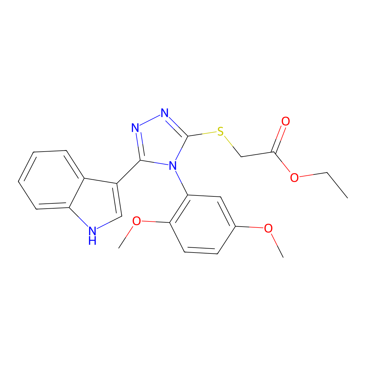 ethyl 2-((4-(2,5-dimethoxyphenyl)-5-(1H-indol-3-yl)-4H-1,2,4-triazol-3-yl)thio)acetate molecular structure, CAS 852167-47-6