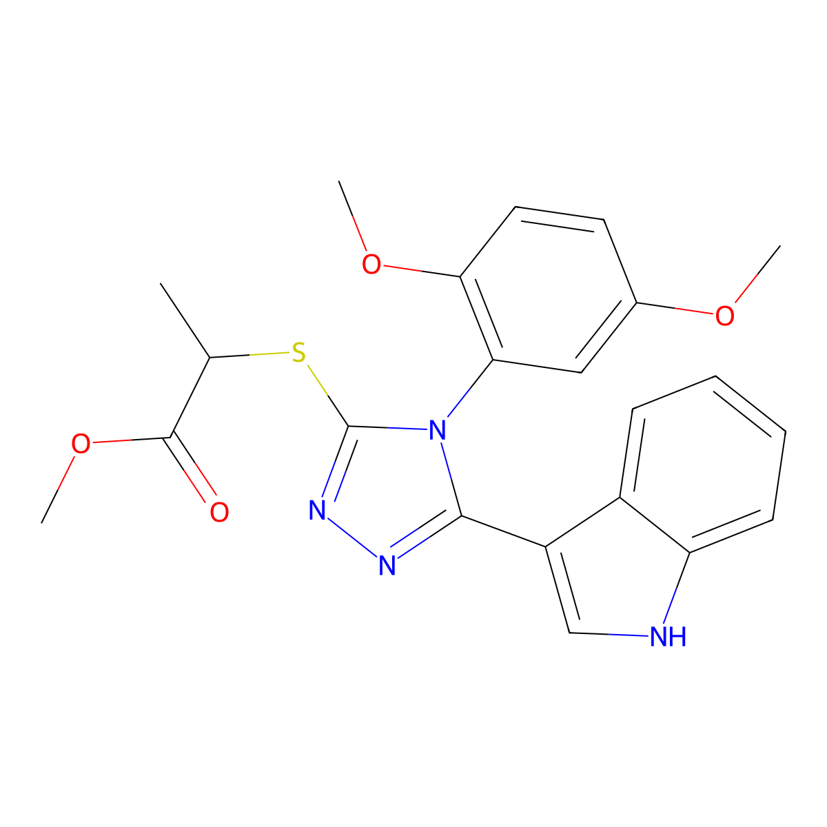 methyl 2-((4-(2,5-dimethoxyphenyl)-5-(1H-indol-3-yl)-4H-1,2,4-triazol-3-yl)thio)propanoate molecular structure, CAS 852167-48-7